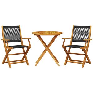 vidaXL Ensemble de bistro 3 pcs noir polypropyl&egrave;ne et bois massif