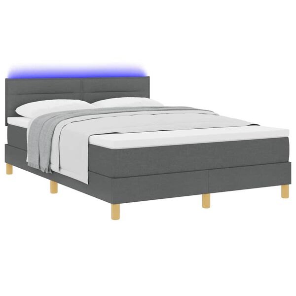 vidaXL Lit &agrave; ressort LED avec matelas Gris fonc&eacute; 140 x 200 cm tissu