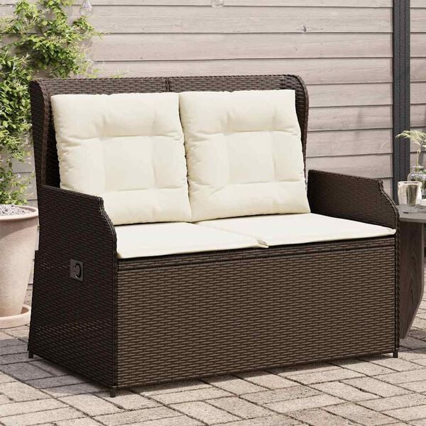 vidaXL Banc inclinable de jardin avec coussins marron r&eacute;sine tress&eacute;e