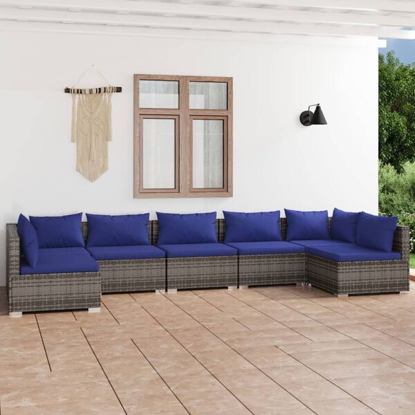 vidaXL Salon de jardin 7 pcs avec coussins R&eacute;sine tress&eacute;e Gris