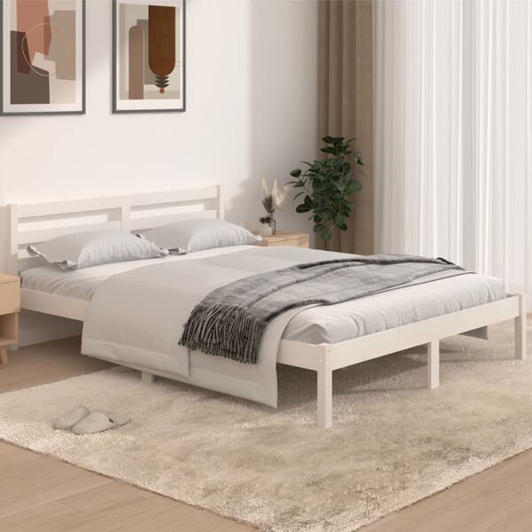 vidaXL Cadre de lit sans matelas bois de pin massif 140x190 cm blanc