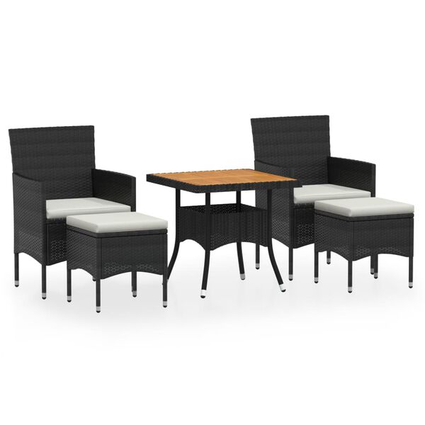 vidaXL Ensemble &agrave; manger de jardin 5 pcs R&eacute;sine tress&eacute;e et acacia Noir