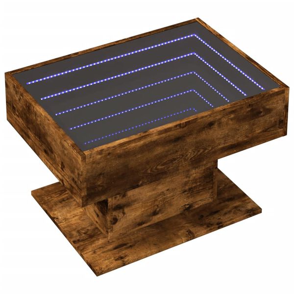vidaXL Table basse avec LED ch&ecirc;ne fum&eacute; 70x50x45 cm bois d'ing&eacute;nierie