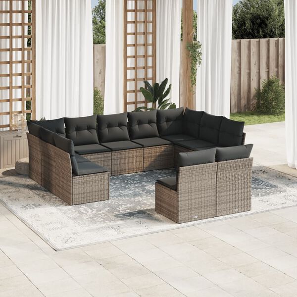 vidaXL Salon de jardin 11 pcs avec coussins gris r&eacute;sine tress&eacute;e