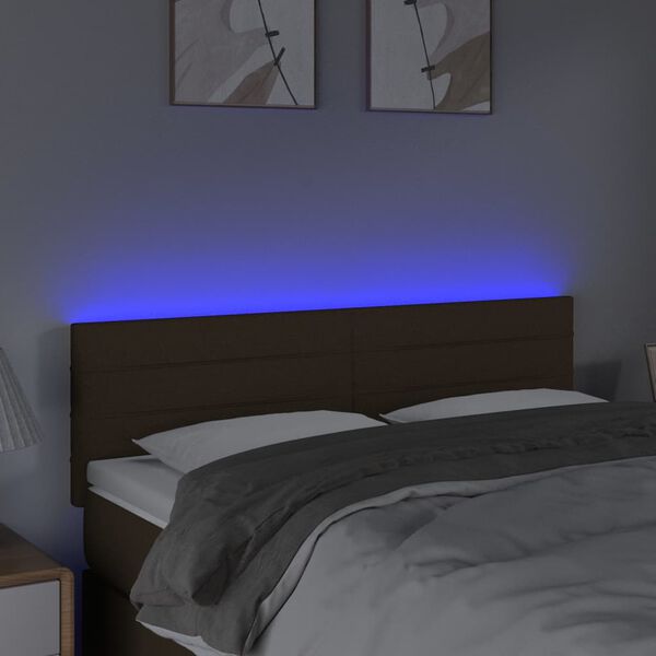 vidaXL T&ecirc;te de lit &agrave; LED Marron Fonc&eacute; 144x5x78/88 cm Tissu