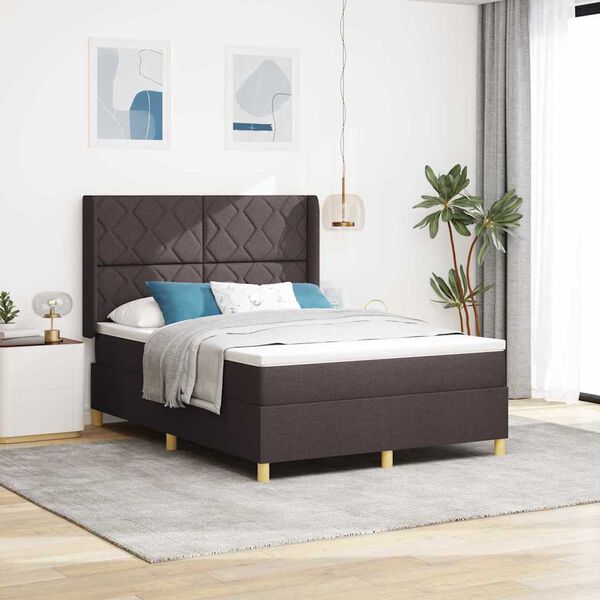 vidaXL Lit &agrave; Ressorts avec matelas Marron fonc&eacute; 140 x 200 cm tissu