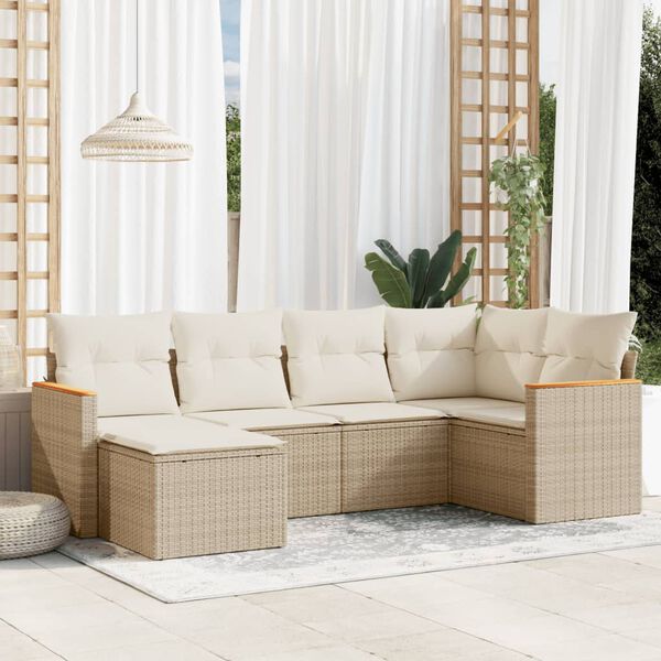 vidaXL Salon de jardin avec coussins 6 pcs beige r&eacute;sine tress&eacute;e
