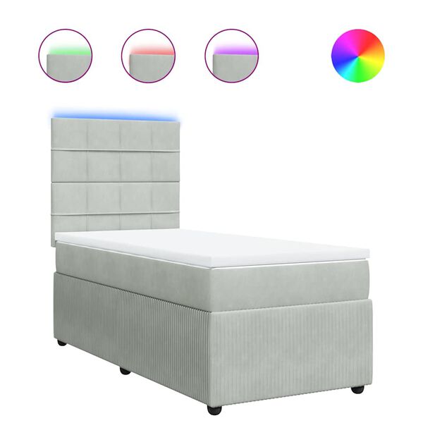 vidaXL Sommier &agrave; lattes de lit et matelas Gris clair 90x200 cm Velours