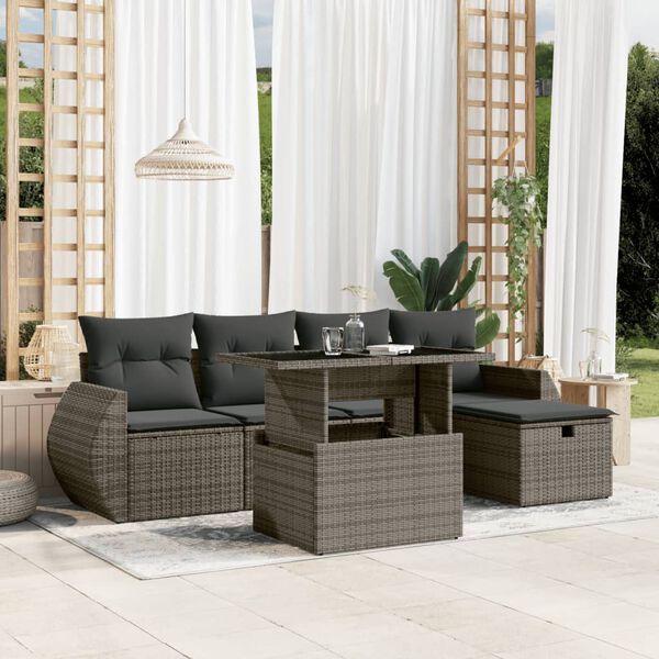 vidaXL Salon de jardin 6 pcs avec coussins gris r&eacute;sine tress&eacute;e
