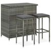 vidaXL Ensemble de bar 3 pcs R&eacute;sine tress&eacute;e Gris