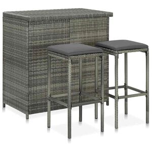 vidaXL Ensemble de bar 3 pcs R&eacute;sine tress&eacute;e Gris