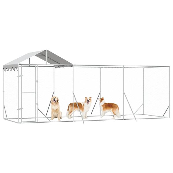 vidaXL Chenil d'ext&eacute;rieur pour chiens avec toit argent&eacute; 6x2x2,5 m