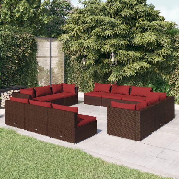 vidaXL Salon de jardin 12 pcs avec coussins Résine tressée Marron