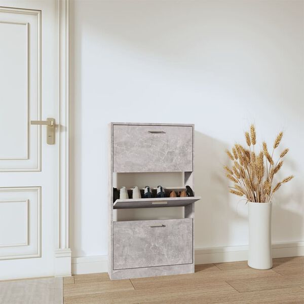 vidaXL Armoire &agrave; chaussures Gris b&eacute;ton 59x17x108 cm Bois d'ing&eacute;nierie