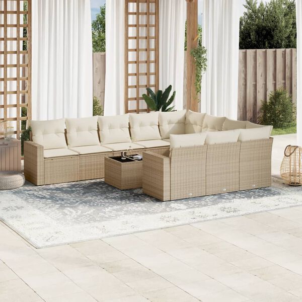 vidaXL Salon de jardin 11 pcs avec coussins beige r&eacute;sine tress&eacute;e