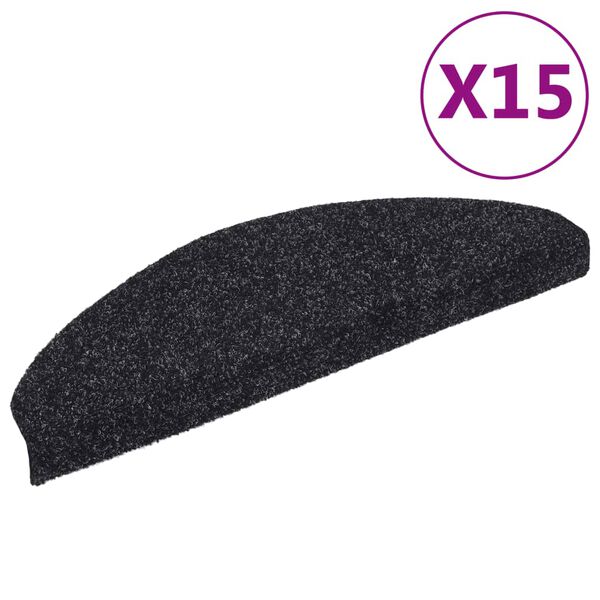 vidaXL Tapis d'escalier autocollants 15 pi&egrave;ces 65 x 21 x 4 cm Noir Demi-rond Grand