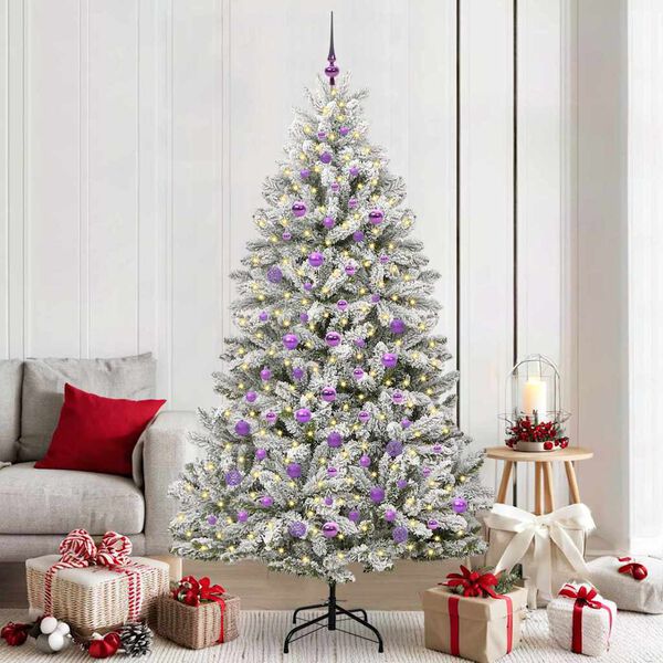 vidaXL Sapin de No&euml;l artificiel Vert et blanc 210 cm PVC et m&eacute;tal