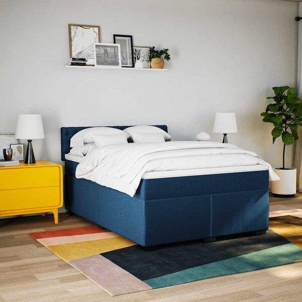 vidaXL Sommier &agrave; lattes de lit avec matelas Bleu 140x190 cm Tissu