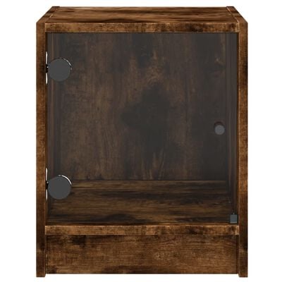 vidaXL Table de chevet avec porte en verre chêne fumé 35x37x42 cm