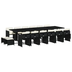 vidaXL Ensemble &agrave; manger de jardin 17 pcs coussins noir r&eacute;sine tress&eacute;e