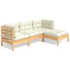 vidaXL Salon de jardin 4 pcs avec coussins cr&egrave;me Bois de pin