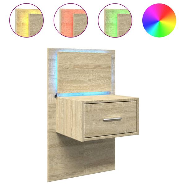 vidaXL Table de chevet murale avec lumi&egrave;res LED ch&ecirc;ne sonoma
