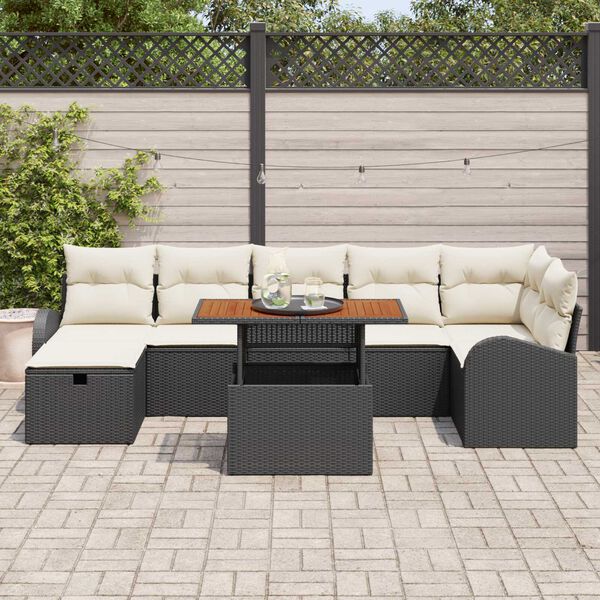 vidaXL Ensemble de canap&eacute; de jardin avec coussin 8 pcs Noir Poly rotin