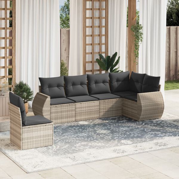 vidaXL Salon de jardin 6 pcs avec coussins gris clair r&eacute;sine tress&eacute;e