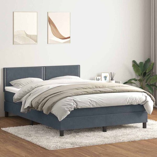 vidaXL Sommier &agrave; lattes de lit et matelas gris fonc&eacute; 160x220cm velours