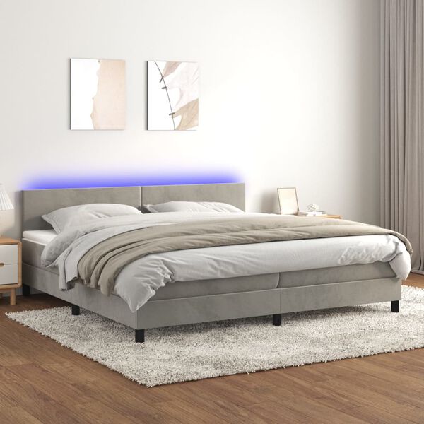 vidaXL Sommier &agrave; lattes de lit avec matelas LED Gris clair 200x200 cm
