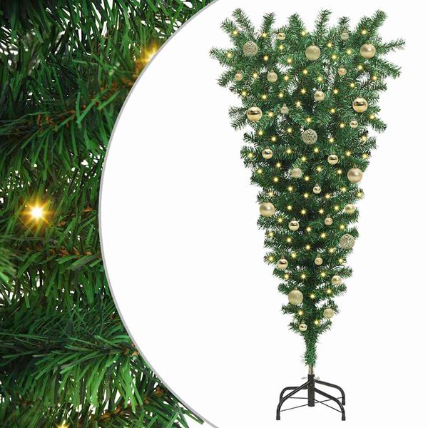 vidaXL Sapin de No&euml;l artificiel pr&eacute;-&eacute;clair&eacute; &agrave; l'envers avec ensemble de boules