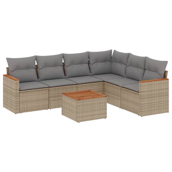 vidaXL Salon de jardin avec coussins 7pcs m&eacute;lange beige r&eacute;sine tress&eacute;e