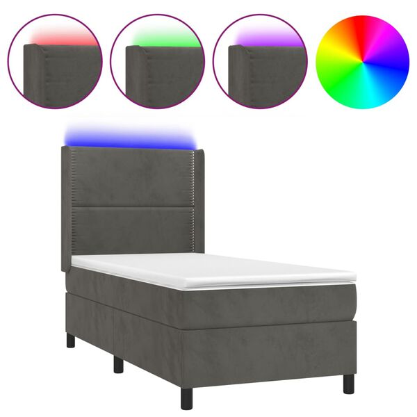 vidaXL Sommier &agrave; lattes de lit matelas LED Gris fonc&eacute; 90x190cm Velours