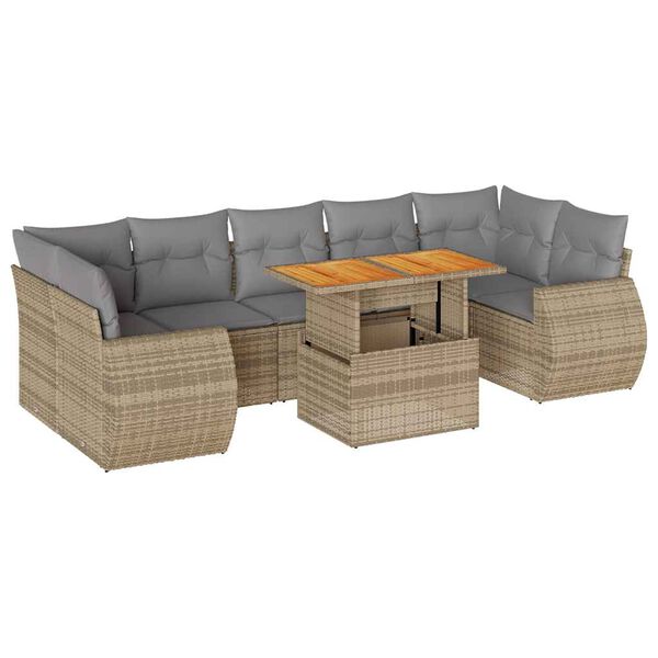 vidaXL Salon de jardin avec coussins 8 pcs beige r&eacute;sine tress&eacute;e