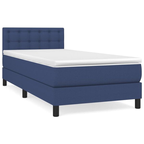 vidaXL Sommier &agrave; lattes de lit avec matelas Bleu 100x200 cm Tissu