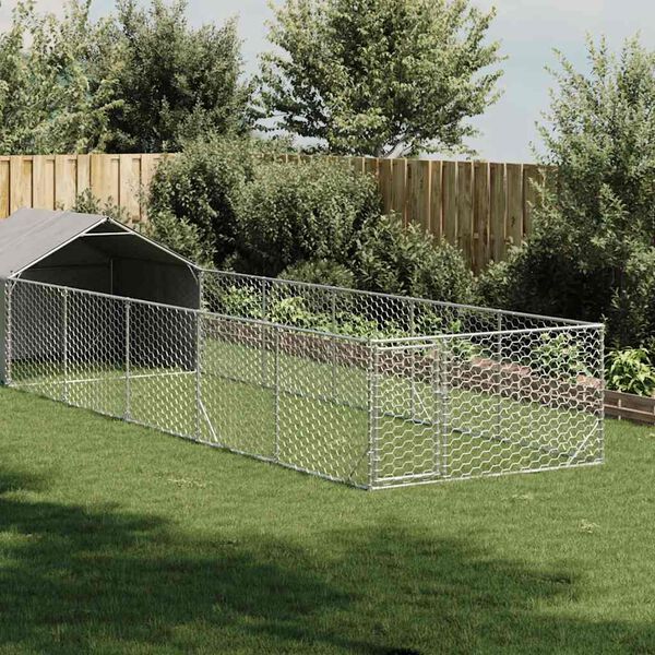 vidaXL Niche d'ext&eacute;rieur pour chien enclos 8x2x1,5 m acier galvanis&eacute;