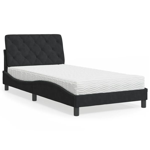 vidaXL Lit avec matelas noir 100x200 cm velours