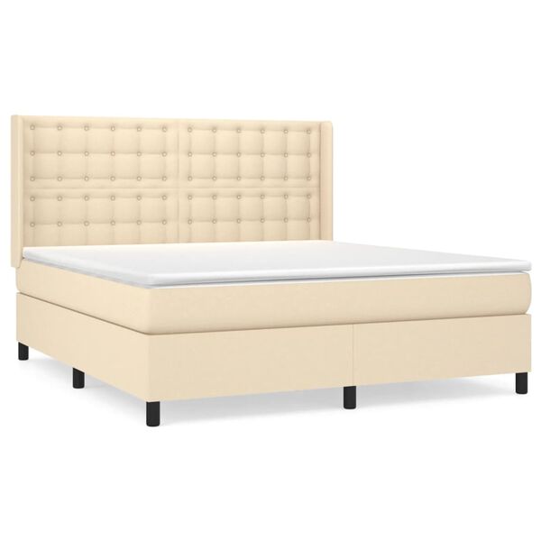 vidaXL Sommier &agrave; lattes de lit avec matelas Cr&egrave;me 160x200 cm Tissu