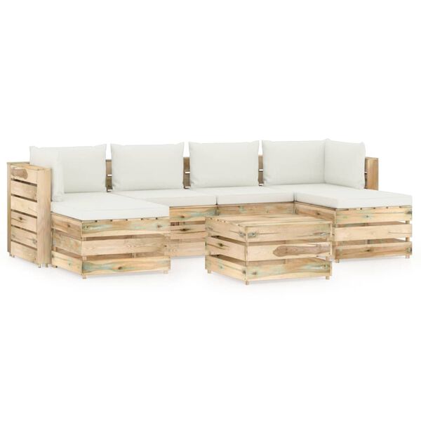 vidaXL Salon de jardin 7 pcs avec coussins vert bois impr&eacute;gn&eacute;