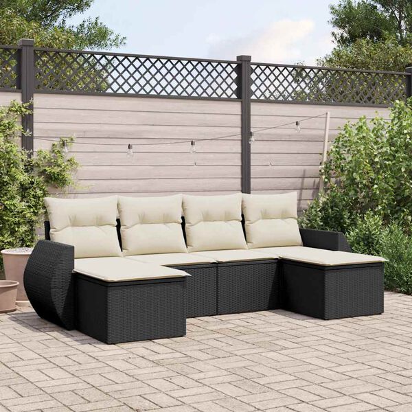 vidaXL Salon de jardin 6 pcs avec coussins noir r&eacute;sine tress&eacute;e