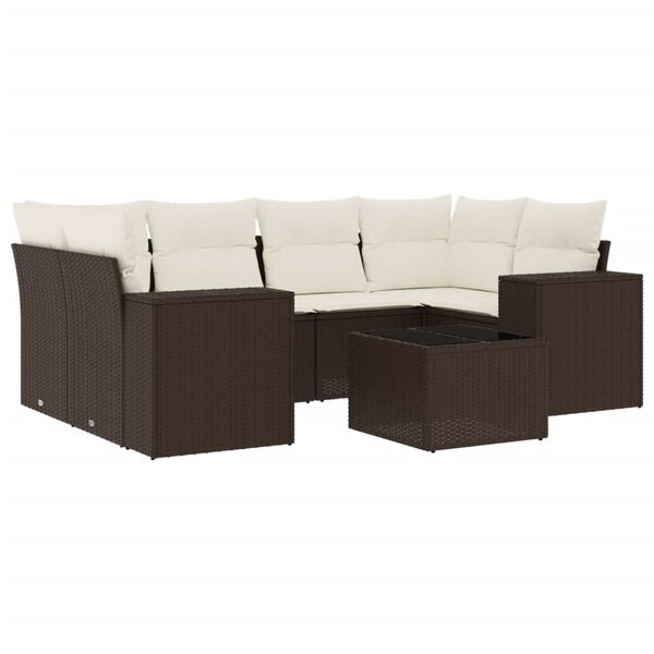 vidaXL Salon de jardin avec coussins 7 pcs marron r&eacute;sine tress&eacute;e