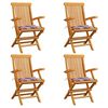 vidaXL Chaises pliantes, coussins &agrave; carreaux rouges, 4 pi&egrave;ces, bois de teck massif
