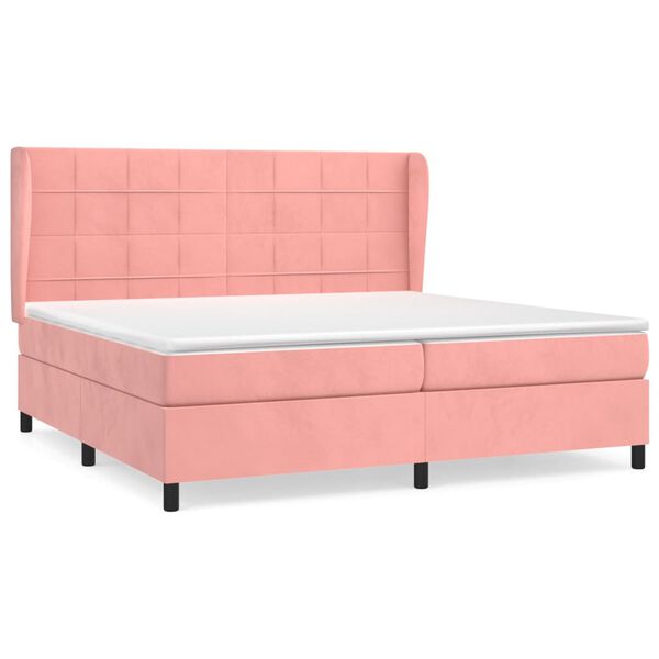 vidaXL Sommier &agrave; lattes de lit avec matelas Rose 200x200 cm Velours