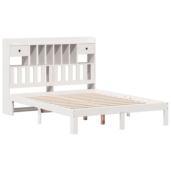 vidaXL Lit biblioth&egrave;que sans matelas blanc 135x190 cm bois pin massif