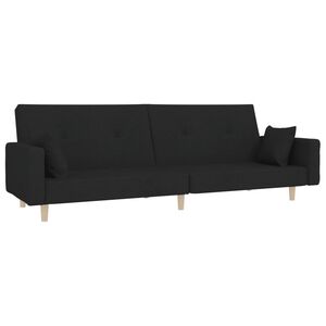 vidaXL Canap&eacute;-lit &agrave; 2 places avec deux oreillers noir tissu