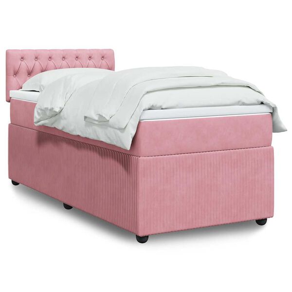 vidaXL Sommier &agrave; lattes de lit avec matelas Rose 90x190 cm Velours