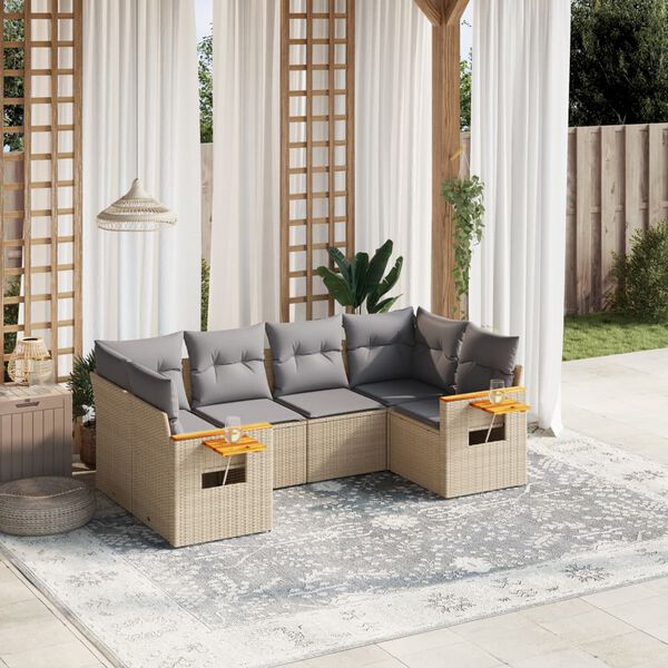 vidaXL Salon de jardin avec coussins 6 pcs beige r&eacute;sine tress&eacute;e