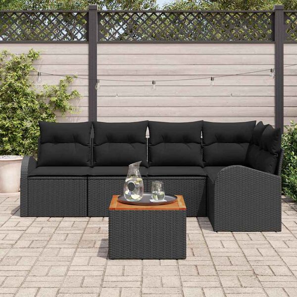 vidaXL Ensemble de canap&eacute; de jardin avec coussin 6 pcs Noir polyrotin