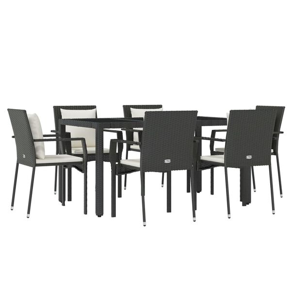 vidaXL Ensemble &agrave; manger de jardin coussins 7pcs Noir R&eacute;sine tress&eacute;e