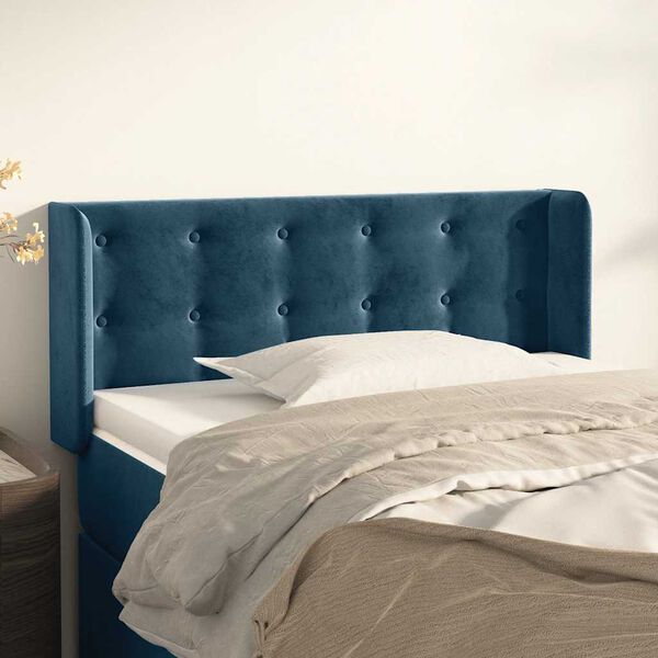 vidaXL T&ecirc;te de lit avec oreilles Bleu fonc&eacute; 103x16x78/88 cm Velours